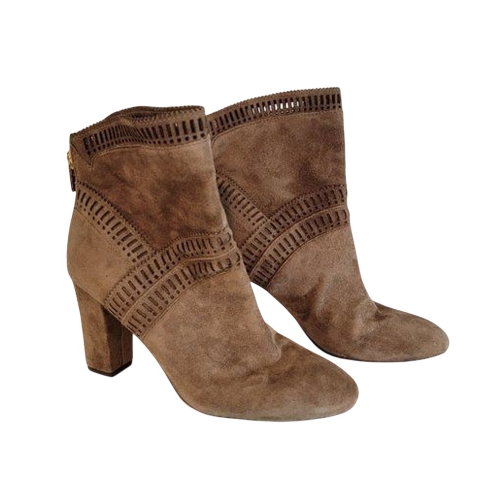 ISOLA Women's‎ Suede Ankle Boots, Geometric Design, Sz 8 Casual Taupe Heel